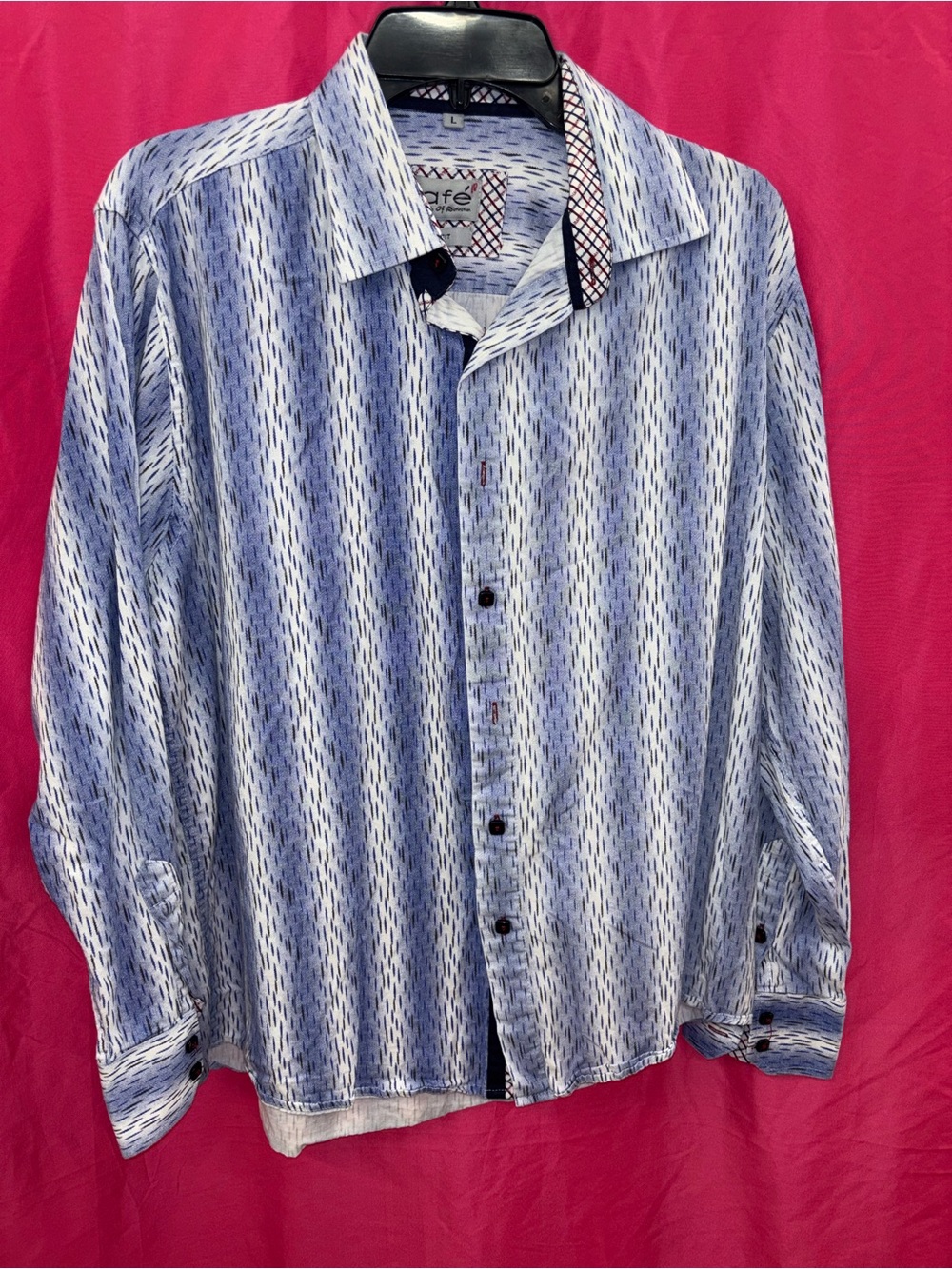 Men’s Blue Patterned Long-Sleeve Button-Down Shirt